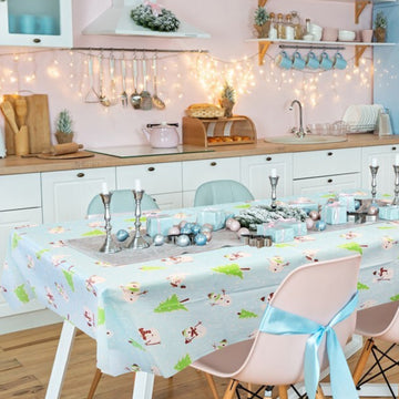 52"x 70" Blue Rectangular Christmas Festive Design Table Cloth Cover