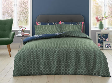 Japanese Garden Duvet Cover Set, King, Navy Blue & Green