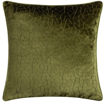 Malans Geometric Cut Velvet Cushion Cover 45x45cm Olive