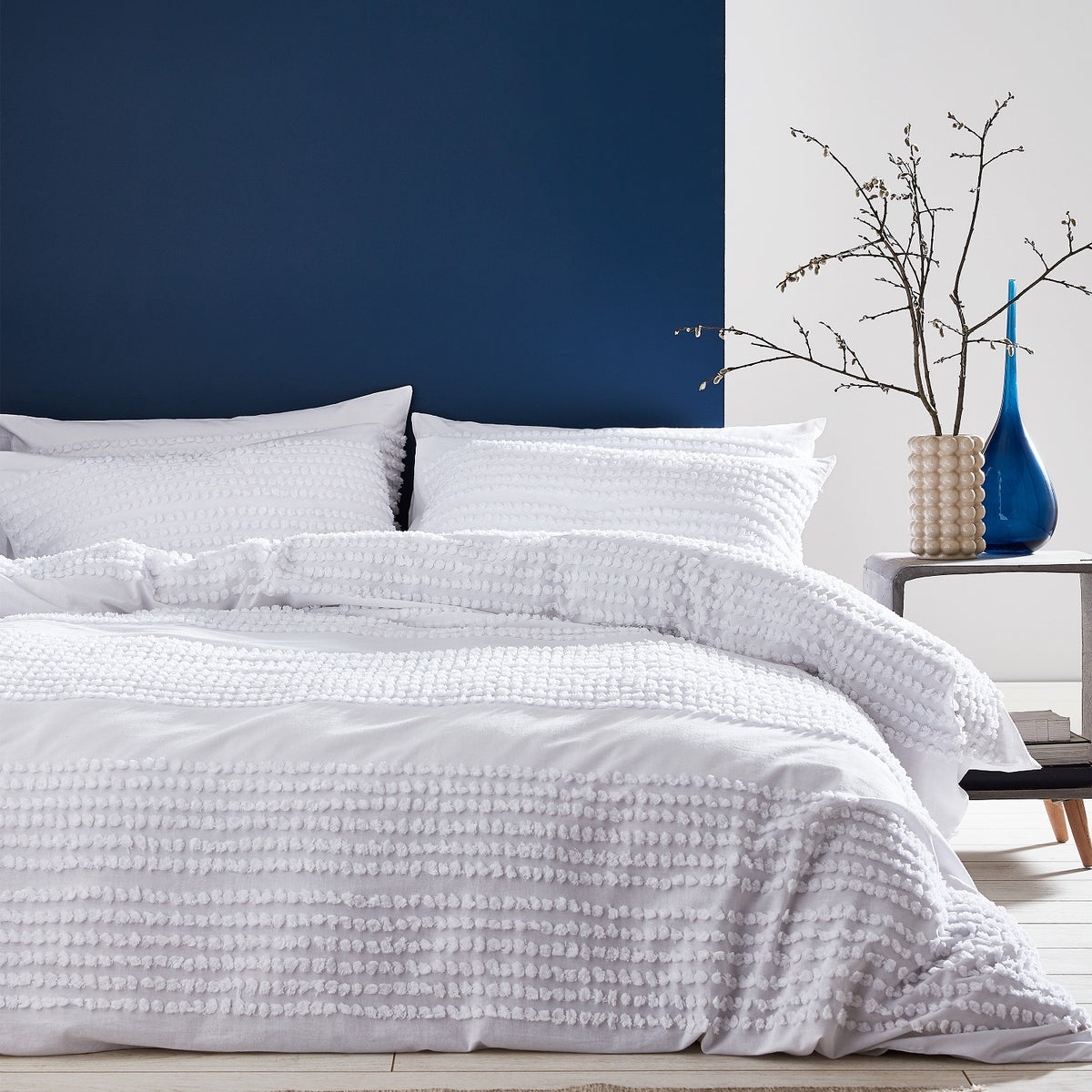 Bianca Malmo Cotton Tufted Bands Duvet Cover, King, White