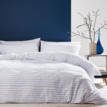 Bianca Malmo Cotton Tufted Bands Duvet Cover, King, White