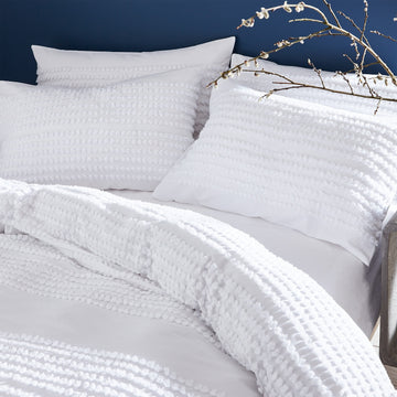 Bianca Malmo Cotton Tufted Bands Duvet Cover, Double, White