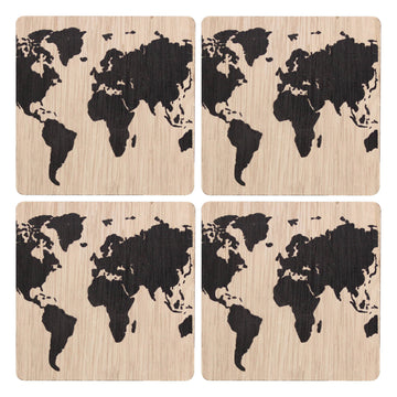 Set of 4 Black World Map Design Coasters