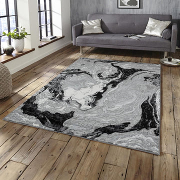 Modern Luxury Rug Marble Silver Grey & Black - 63" x 90.5"