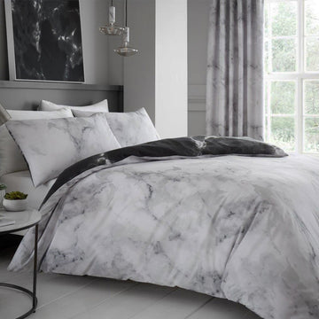 Marble Grey White Double Duvet Cover Set