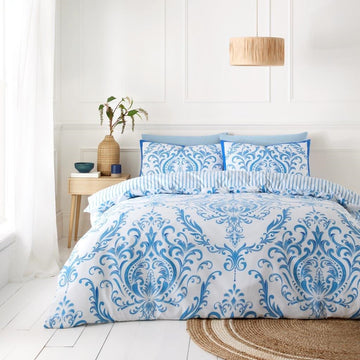 Empire Damask Duvet Cover Set, Double, Blue