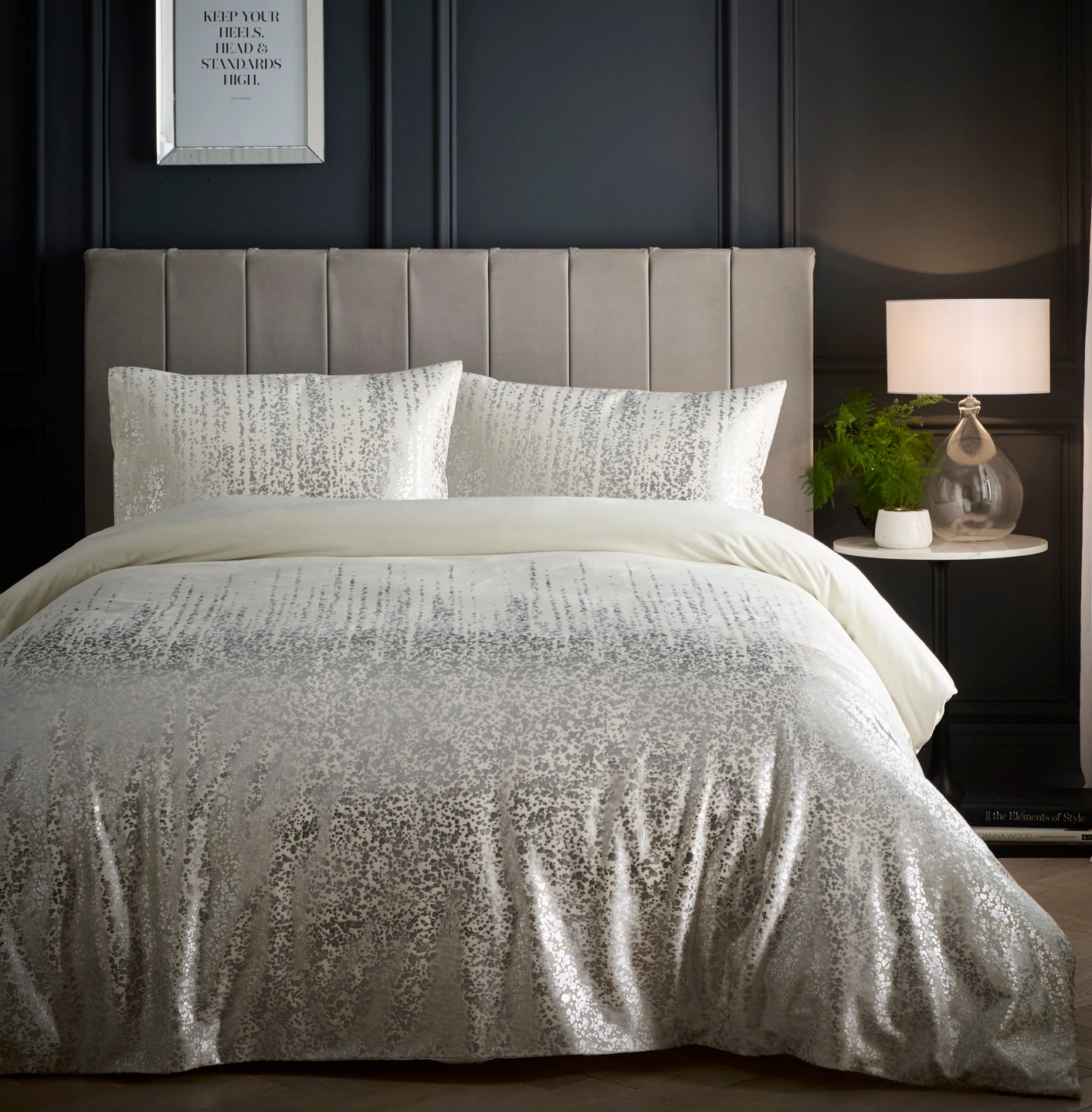 Soft Velvet Silver Foil Duvet Cover Set, Super King, Oyster