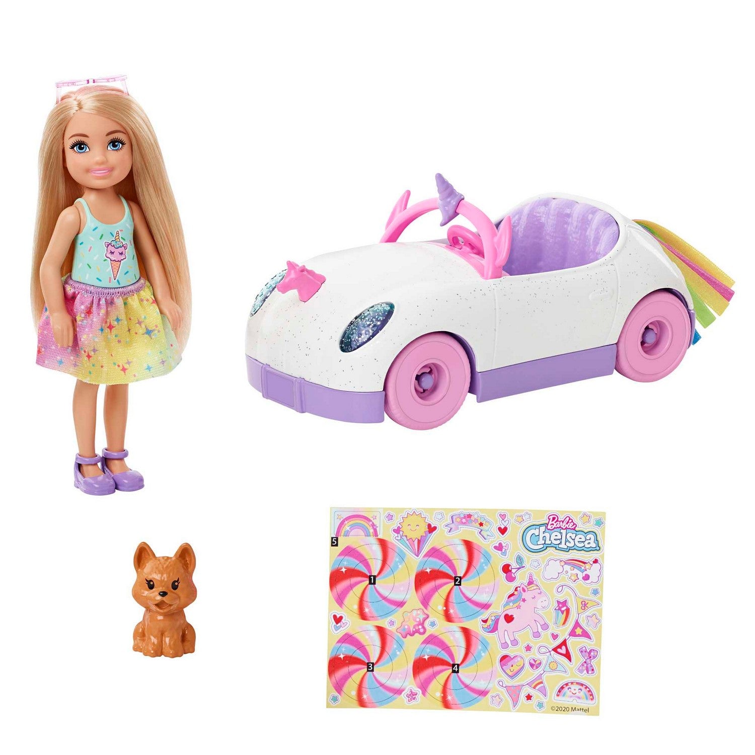 Barbie Chelsea Doll With Unicorn-themed Car Toy
