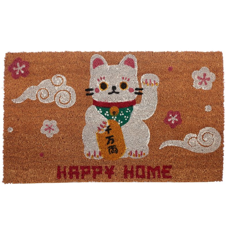 Lucky Waving Cat Door Mat Coir Maneki Neko PVC Doormat