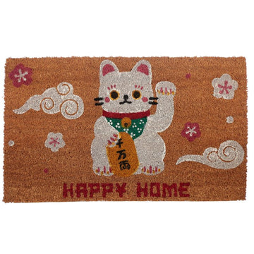Lucky Waving Cat Door Mat Coir Maneki Neko PVC Doormat