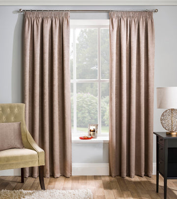 66x90" Latte Matrix Textured Pencil Pleat Curtains