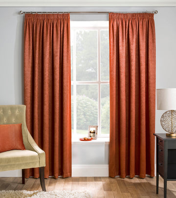 90x90" Orange Matrix Textured Pencil Pleat Curtains