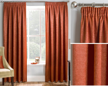66x90" Orange Matrix Textured Pencil Pleat Curtains