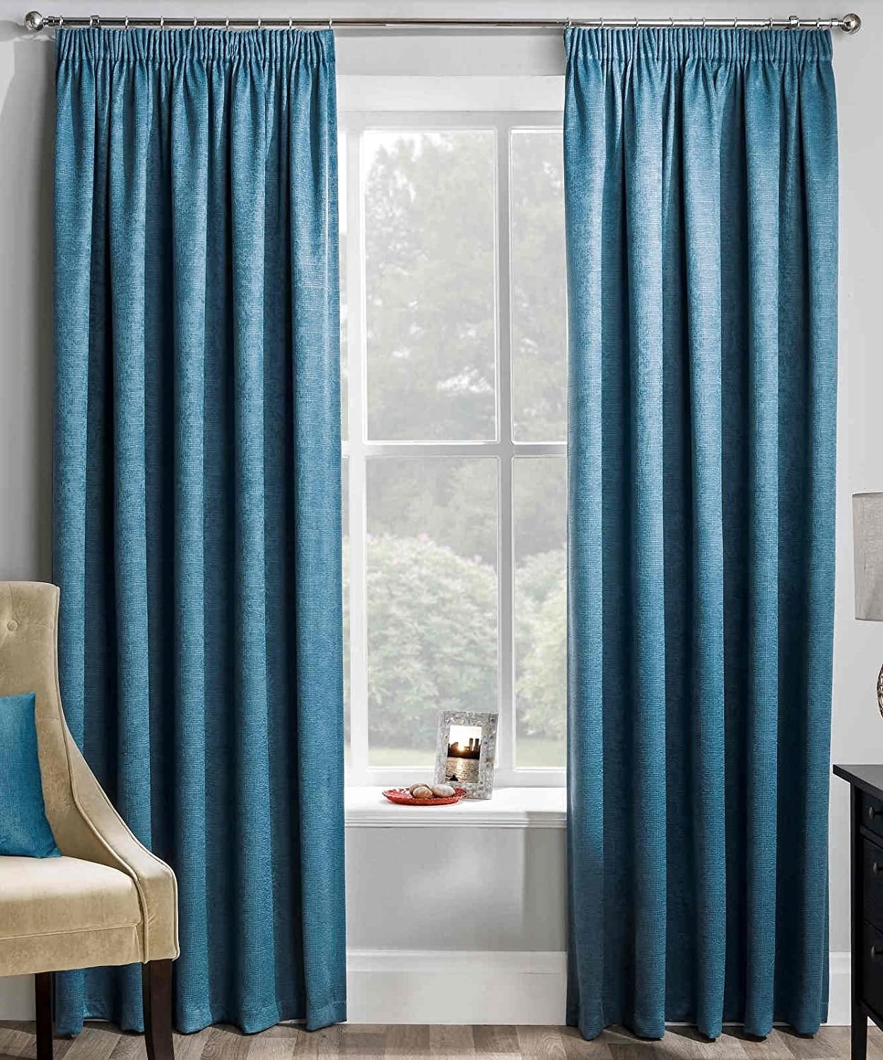 90x90" Teal Matrix Textured Pencil Pleat Curtains