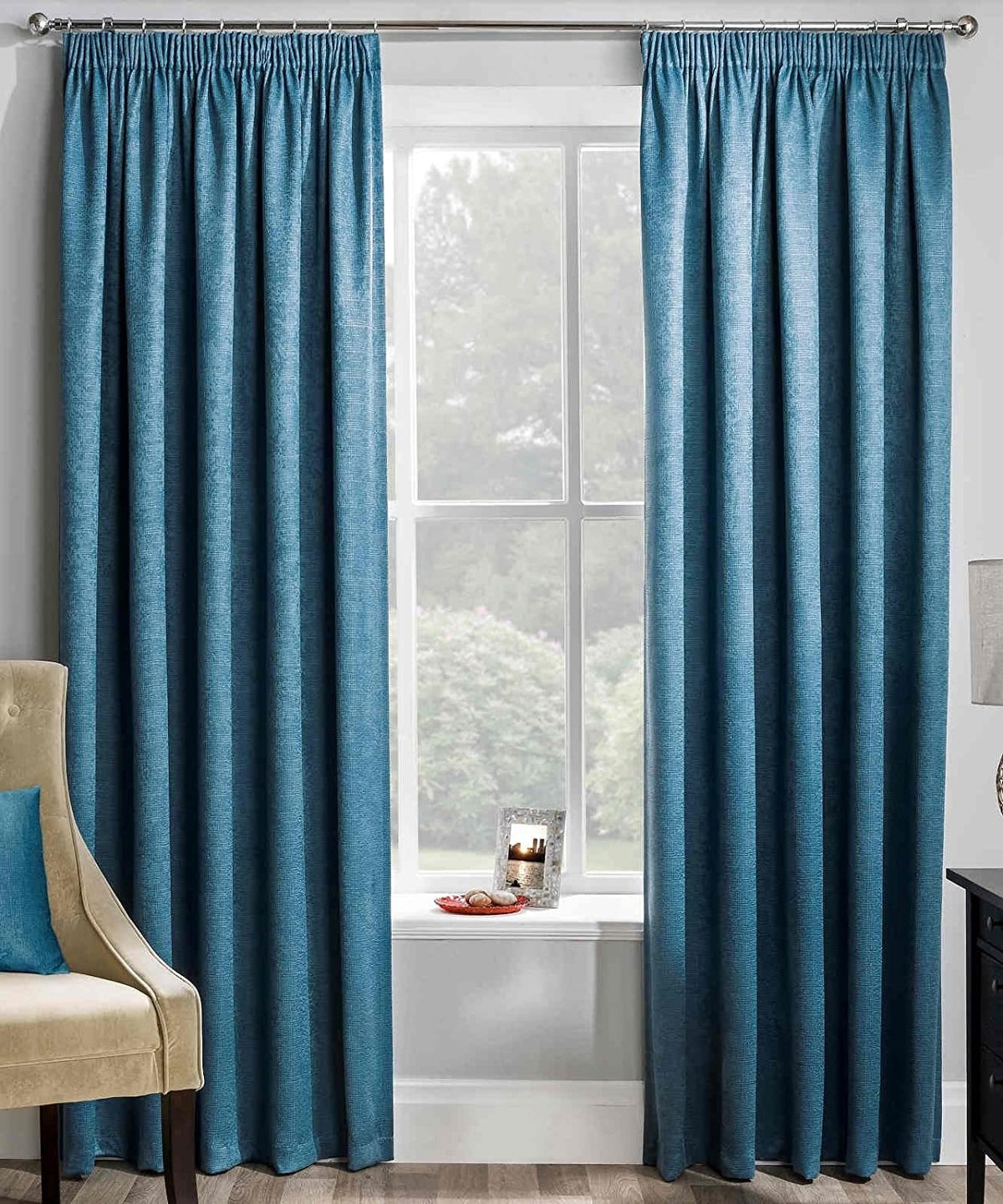 66x72" Teal Matrix Textured Pencil Pleat Curtains