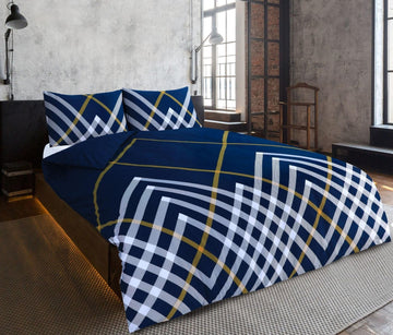 Geometric Geo Duvet Cover Set, Double, Navy, Ochre & White