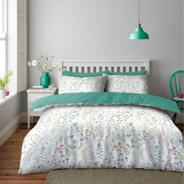 Floral Meadow Stems Duvet Cover Set, Double, Teal