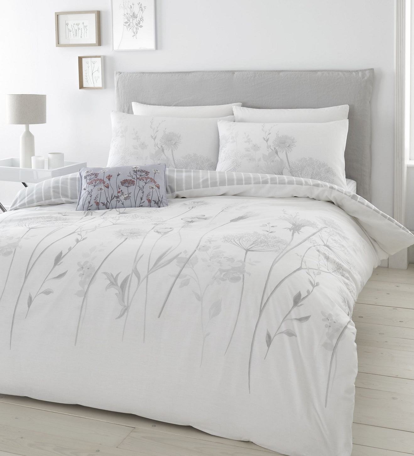 Catherine Lansfield Meadow Sweet Floral Duvet Cover Set, King, White & Grey