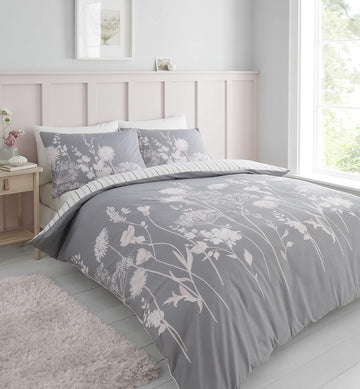 Catherine Lansfield Meadow Sweet Floral Duvet Cover Set, King, Pink & Grey