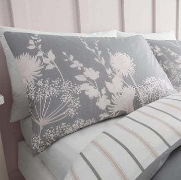 Catherine Lansfield Meadow Sweet Floral Duvet Cover Set, Double, Pink & Grey
