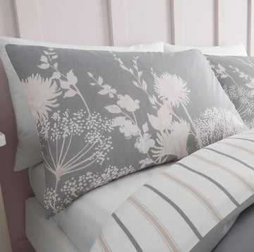 Catherine Lansfield Meadow Sweet Floral Duvet Cover Set, King, Pink & Grey