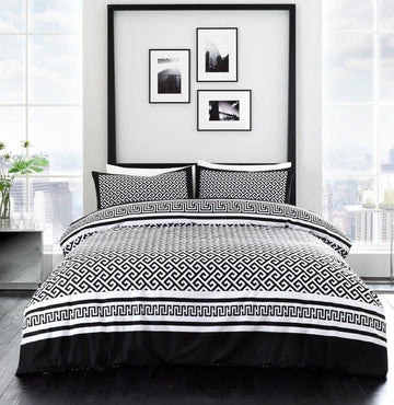 Greek Keys Duvet Cover Set Meander Black & White King