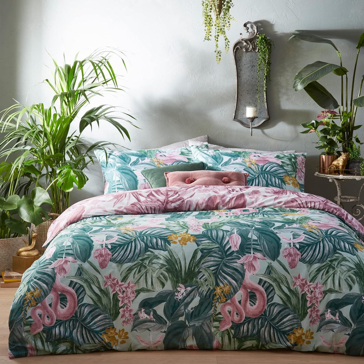 Furn Tropical Jungle Medinilla Duvet Cover Set, Double, Mint Green & Lilac