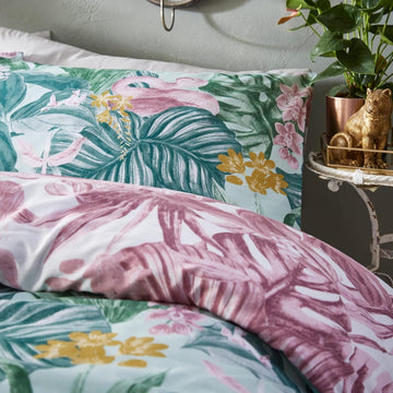 Furn Tropical Jungle Medinilla Duvet Cover Set, Double, Mint Green & Lilac