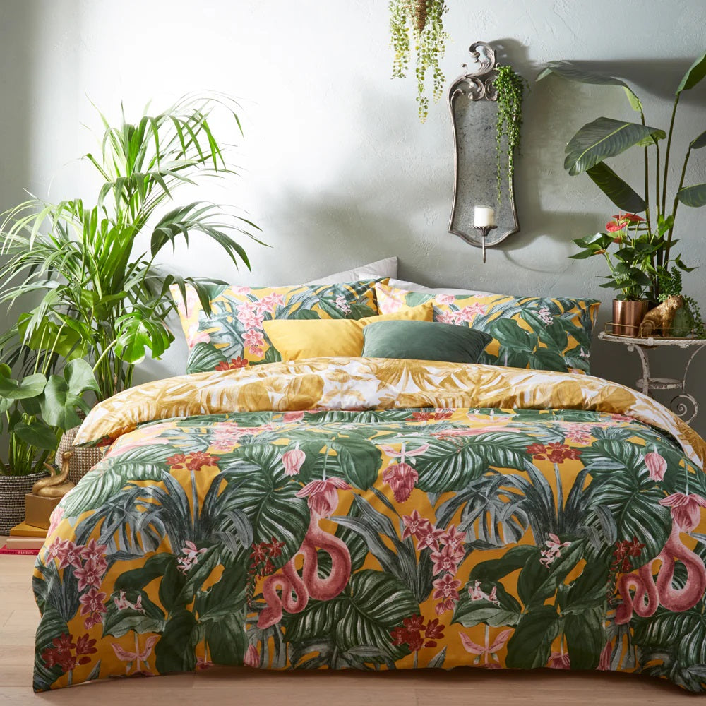Furn Tropical Jungle Medinilla Duvet Cover Set, Double, Mustard