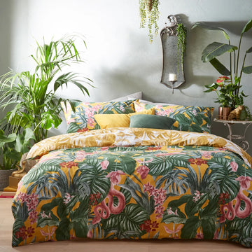 Furn Tropical Jungle Medinilla Duvet Cover Set, Double, Mustard