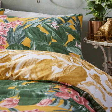 Furn Tropical Jungle Medinilla Duvet Cover Set, Double, Mustard