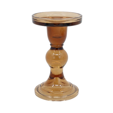 Amber Glass Candle Stick Holder Medium