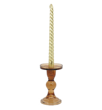 Amber Glass Candle Stick Holder Medium