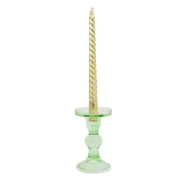 Green Glass Candle Stick Holder Medium