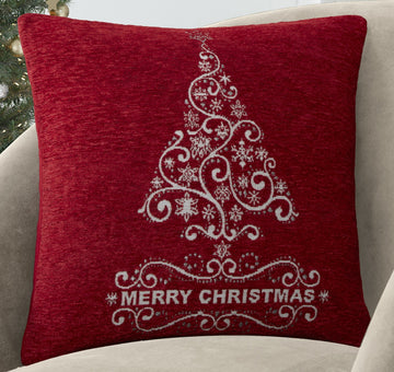 Merry Christmas Tree Cushion Cover 43x43cm - Red