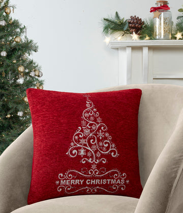 Merry Christmas Tree Cushion Cover 43x43cm - Red