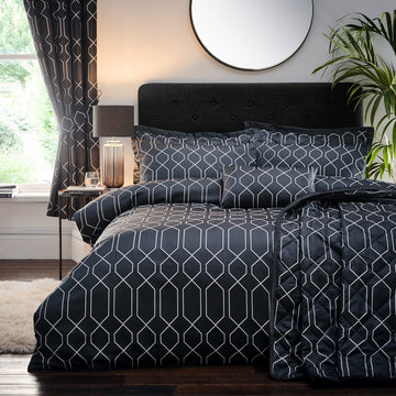 Jacquard Geometric Bed Throwover Bedspread Meyer Black Silver