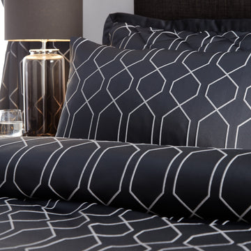 Jacquard Geometric Bed Throwover Bedspread Meyer Black Silver