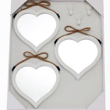 3Pcs Heart Shaped White Frame Mirror