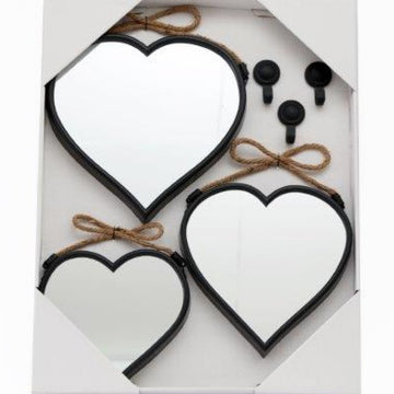 3Pcs Heart Shaped  Black Frame Mirror