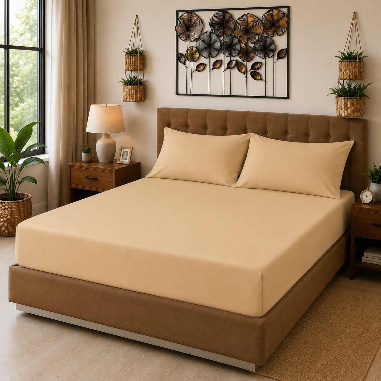 Fitted Sheet 25cm Deep, Double, Beige