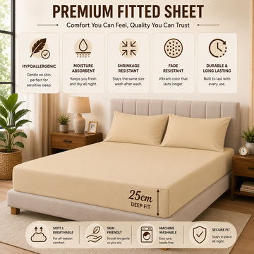 Fitted Sheet 25cm Deep, Single, Beige