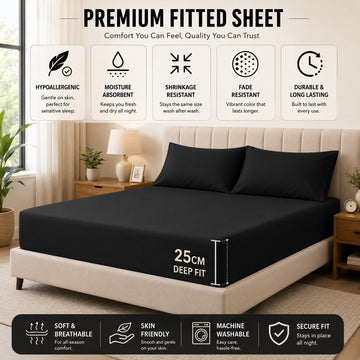Fitted Sheet 25cm Deep, Single, Black