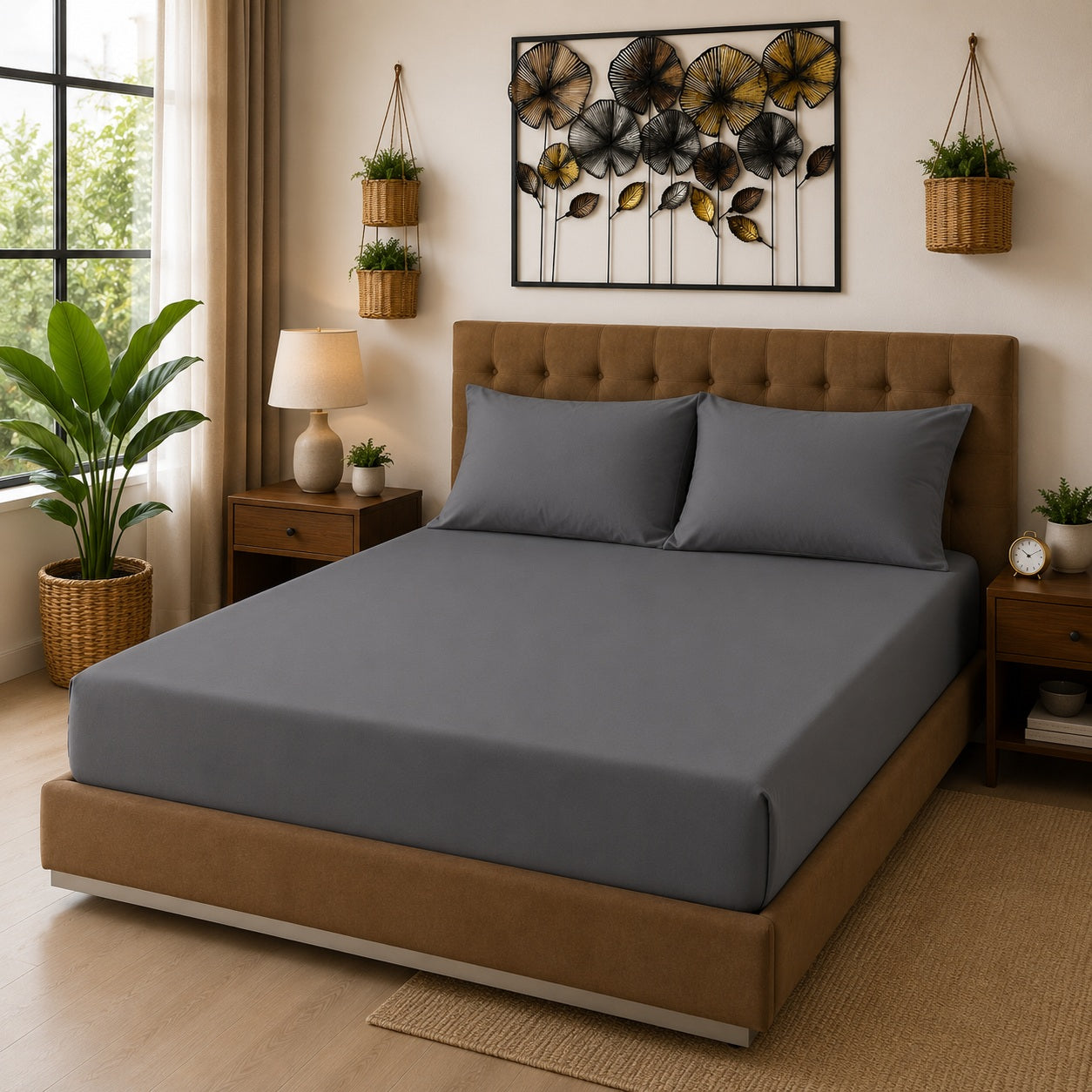 Fitted Sheet 25cm Deep, Double, Charcoal