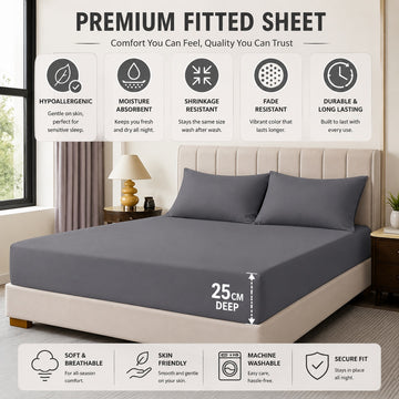Fitted Sheet 25cm Deep, King, Charcoal