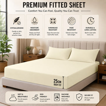 Fitted Sheet 25cm Deep, Double, Cream