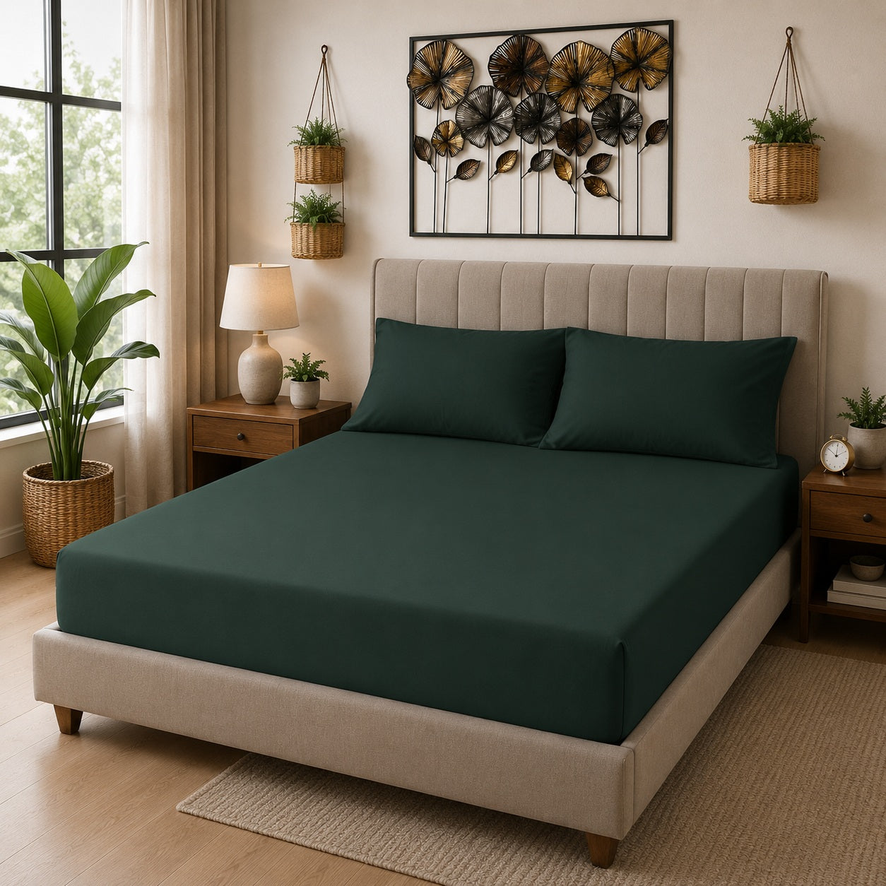 Fitted Sheet 25cm Deep, Double, Dark Green
