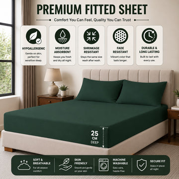 Fitted Sheet 25cm Deep, Single, Dark Green