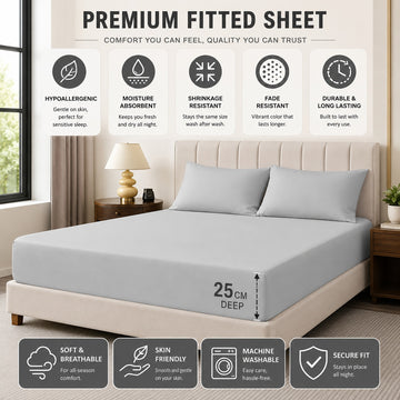 Fitted Sheet 25cm Deep, Double, Silver Grey
