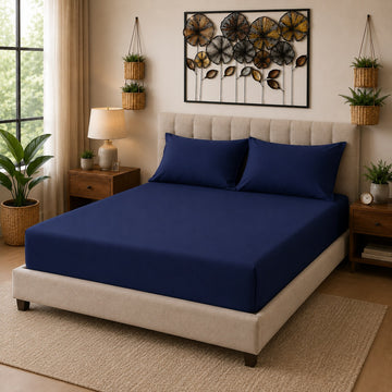 Fitted Sheet 25cm Deep, Double, Navy